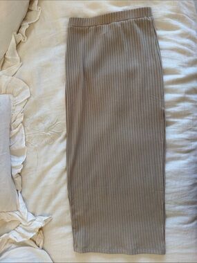 Princess Polly Ribbed Knit Midi Skirt in Beige